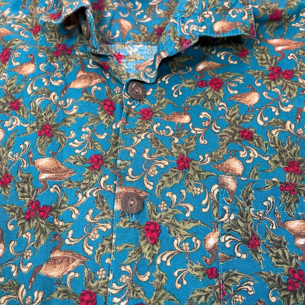 Canoe Christmas Goose Thanksgiving Mens M Teal Blue Duck Short Sleeve VTG Indie